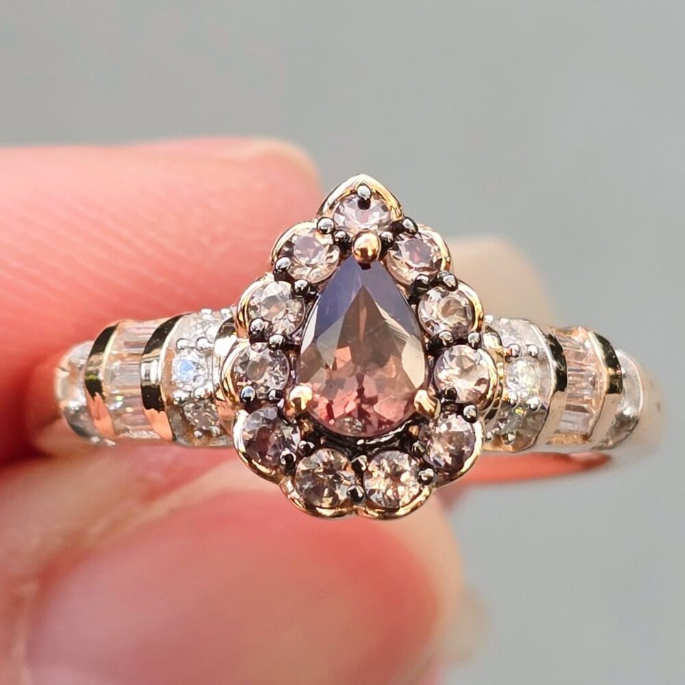 Madagascar ✦ Color Change Garnet & Moissanite Ring ✦ Pear Majesty Rose Vermeil 8